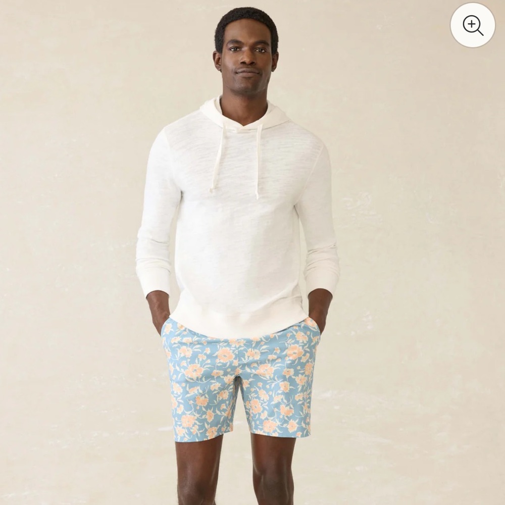 Faherty Cream Lightweight Hoodie with Drawstring